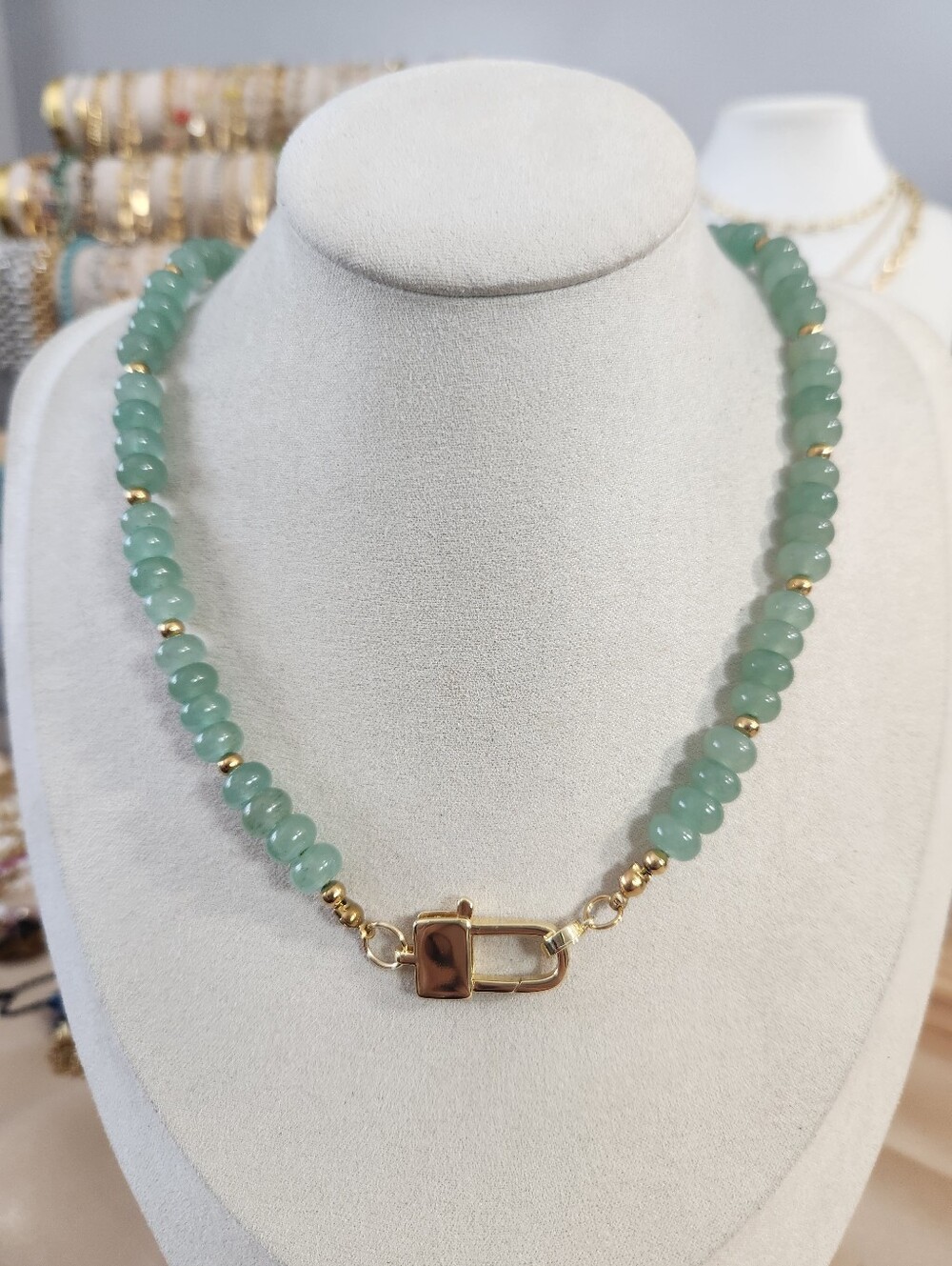 Green Aventurine Beaded Charm Holder Necklace